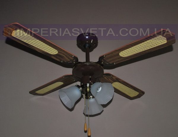 Люстра-вентилятор SVET трехламповый четырехлопастной FAN-SF42-4C/3L Anti brass