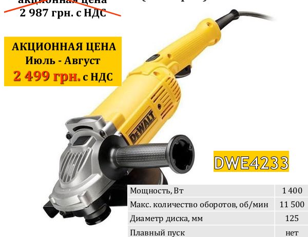 Угловая шлифмашина (болгарка) DeWALT DWE 4233