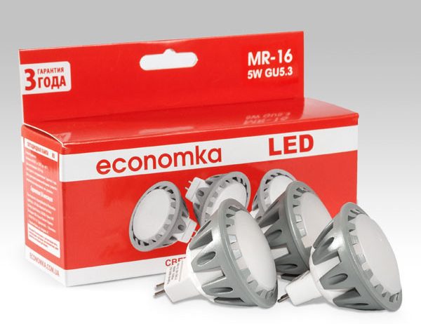 Светодиодная лампа MR16 LED 5w GU5.3 Economka Premium, 4000К
