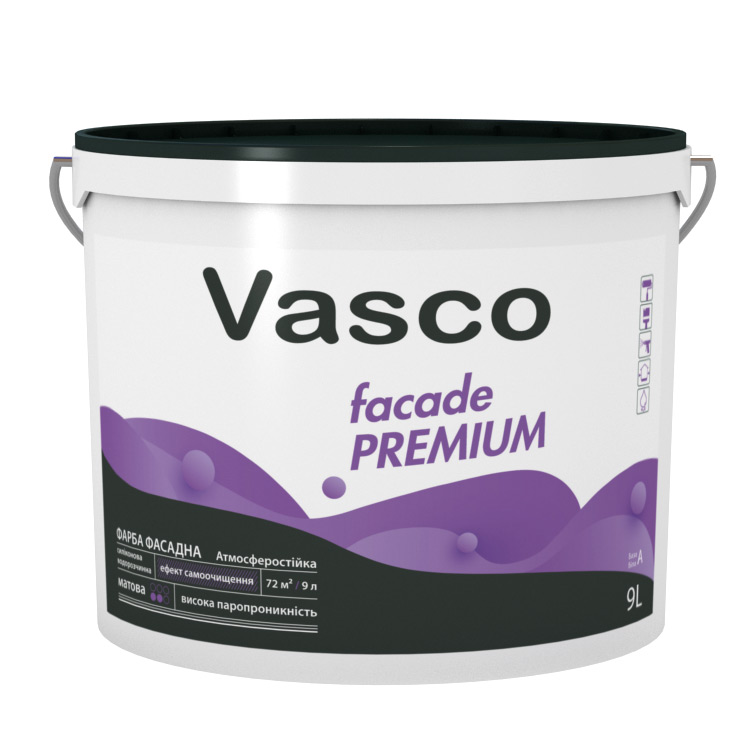 Фарба фасадна силіконова  Vasco Facade Premium (Васко Фасад Премиум) 9л база А
