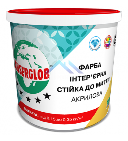 Краска акриловая ANSERGLOB стойкая к мытью 14кг