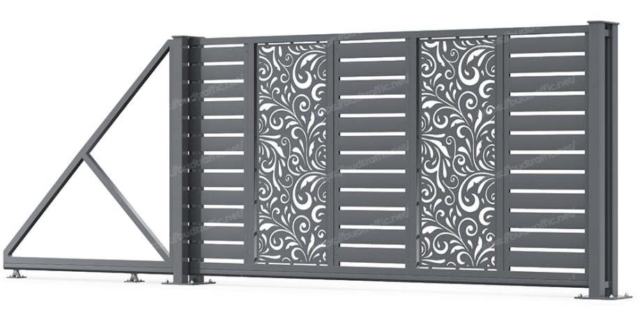 Відкатні ворота Ранчо з декоративною вставкою