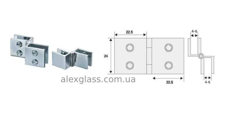 Петли стекло-стекло без сверления, хром
