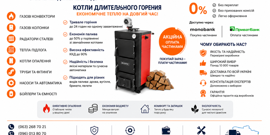 Котли тривалого горіння з оплатою частинами — вигідне рішення для опалення будинку