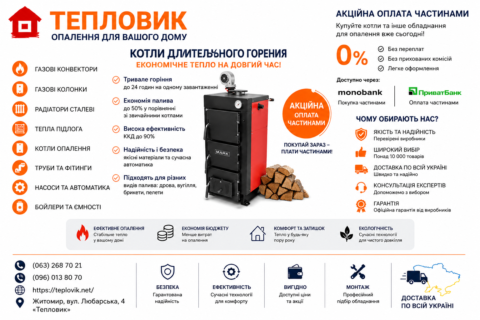 Котли тривалого горіння з оплатою частинами — вигідне рішення для опалення будинку